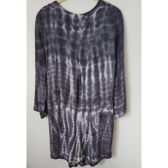 Cloth and Stone Anthropologie Gray Tie Dye Print Drawstring Tie Romper Size M - Picture 7 of 11